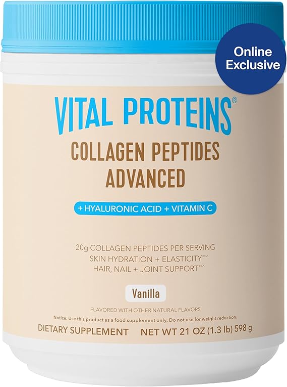 Vital Proteins Collagen Peptides Powder Advanced with Hyaluronic Acid & Vitamin C - 20oz Collagen Protein, Unflavored, 27 Servings