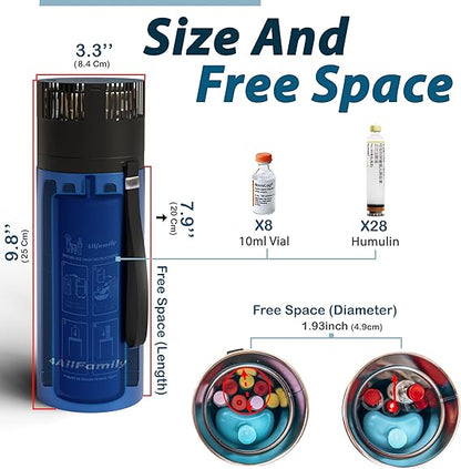4ALLFAMILY Explorer Insulin Cooler Travel Case TSA Approved 72H (1–7 Medication Pens) – On–The–Go Medical Cooler with Biogel Ice Pack – Diabetes Travel Case for Insulin Pens & EpiPens (Blue)