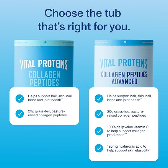 Vital Proteins Collagen Peptides Powder Advanced with Hyaluronic Acid & Vitamin C - 20oz Collagen Protein, Unflavored, 27 Servings