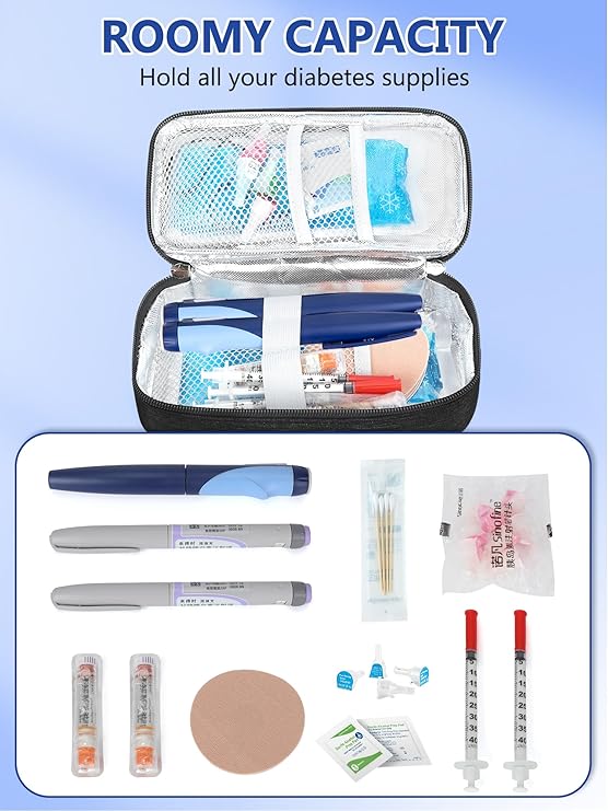 YOUSHARES Insulin Cooler Travel Case - TSA Approved Diabetic Medication Pen Cooling Bag with Temperature Display, Refrigerated Diabetes Supplies Organizer Insulated Storage Kit with 2 Ice Pack