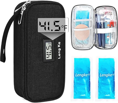 YOUSHARES Insulin Cooler Travel Case - TSA Approved Diabetic Medication Pen Cooling Bag with Temperature Display, Refrigerated Diabetes Supplies Organizer Insulated Storage Kit with 2 Ice Pack