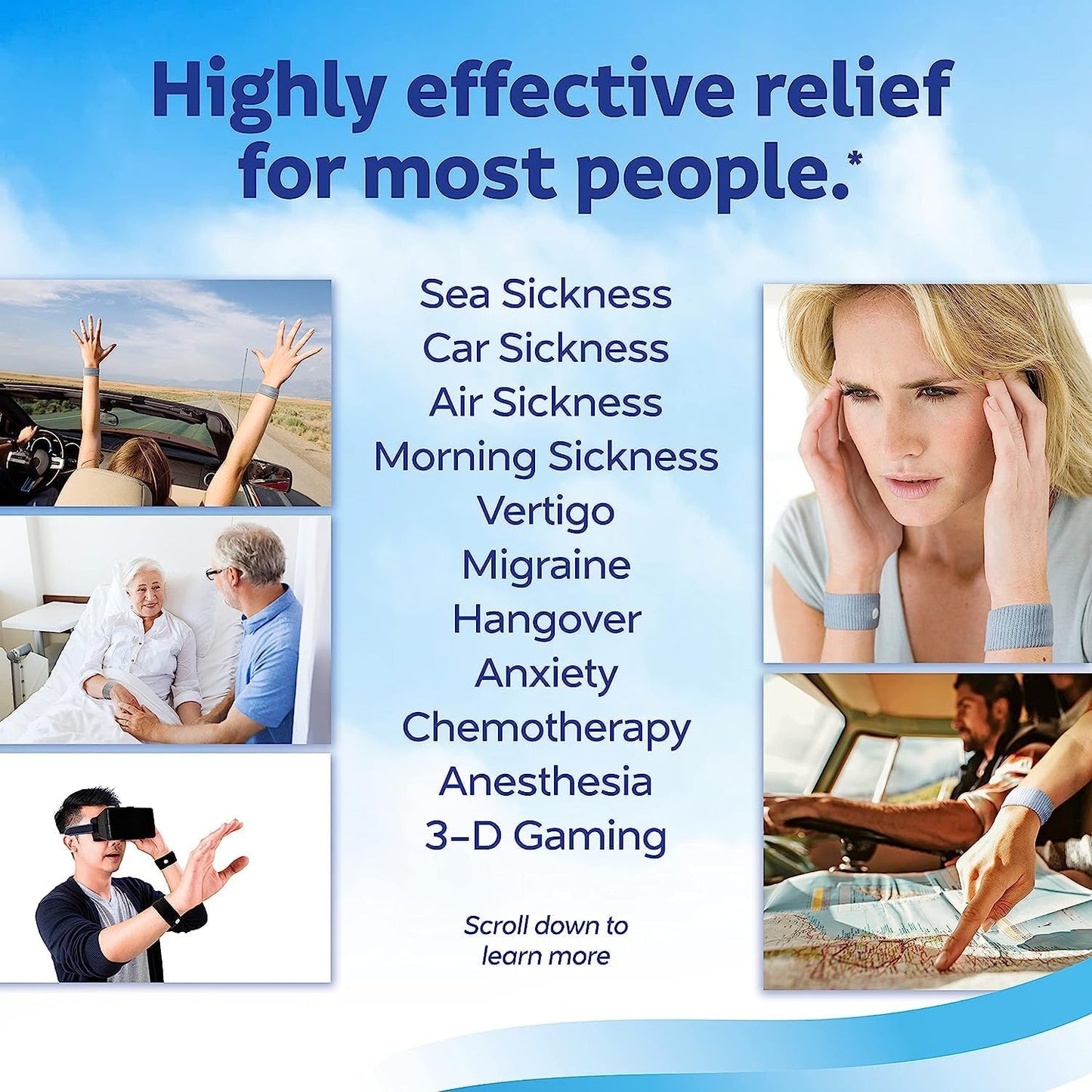 Sea-band Anti-Nausea Acupressure Wristband for Motion & Morning Sickness, 1 Pair, Black