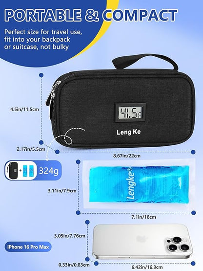 YOUSHARES Insulin Cooler Travel Case - TSA Approved Diabetic Medication Pen Cooling Bag with Temperature Display, Refrigerated Diabetes Supplies Organizer Insulated Storage Kit with 2 Ice Pack
