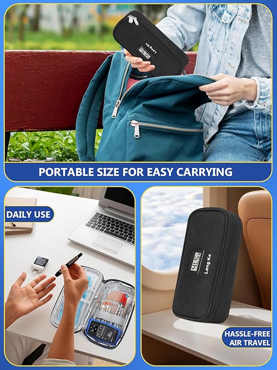 YOUSHARES Insulin Cooler Travel Case - TSA Approved Diabetic Medication Pen Cooling Bag with Temperature Display, Refrigerated Diabetes Supplies Organizer Insulated Storage Kit with 2 Ice Pack
