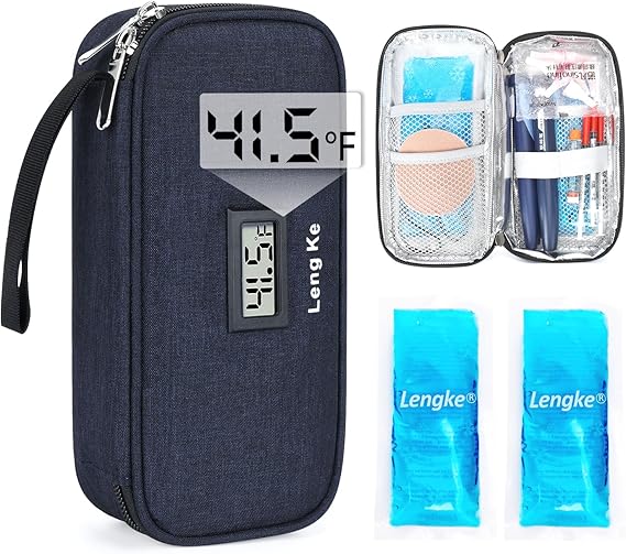YOUSHARES Insulin Cooler Travel Case - TSA Approved Diabetic Medication Pen Cooling Bag with Temperature Display, Refrigerated Diabetes Supplies Organizer Insulated Storage Kit with 2 Ice Pack