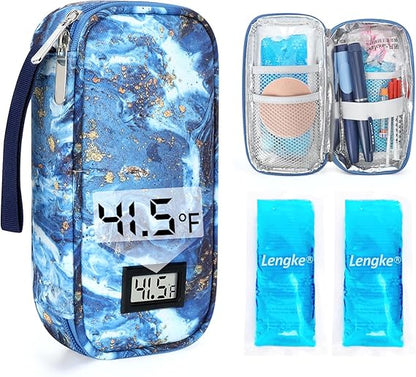 YOUSHARES Insulin Cooler Travel Case - TSA Approved Diabetic Medication Pen Cooling Bag with Temperature Display, Refrigerated Diabetes Supplies Organizer Insulated Storage Kit with 2 Ice Pack