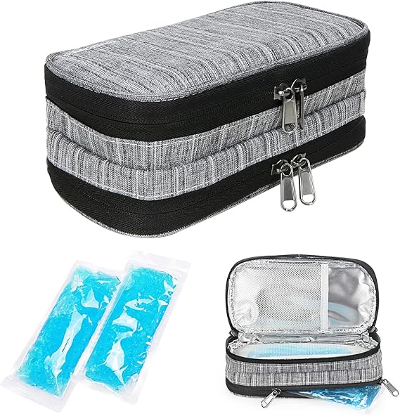 YOUSHARES Insulin Cooler Travel Case - TSA Approved Diabetic Medication Pen Cooling Bag with Temperature Display, Refrigerated Diabetes Supplies Organizer Insulated Storage Kit with 2 Ice Pack