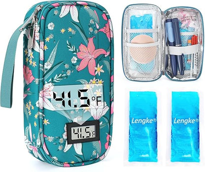 YOUSHARES Insulin Cooler Travel Case - TSA Approved Diabetic Medication Pen Cooling Bag with Temperature Display, Refrigerated Diabetes Supplies Organizer Insulated Storage Kit with 2 Ice Pack