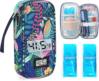 YOUSHARES Insulin Cooler Travel Case - TSA Approved Diabetic Medication Pen Cooling Bag with Temperature Display, Refrigerated Diabetes Supplies Organizer Insulated Storage Kit with 2 Ice Pack