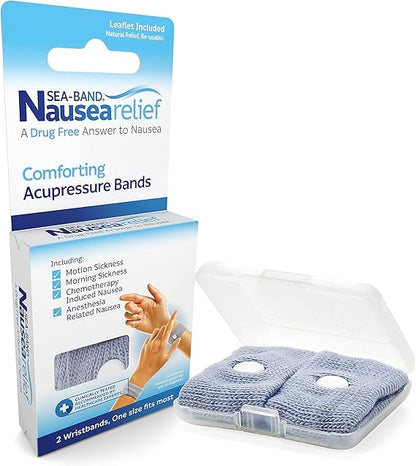 Sea-band Anti-Nausea Acupressure Wristband for Motion & Morning Sickness, 1 Pair, Black
