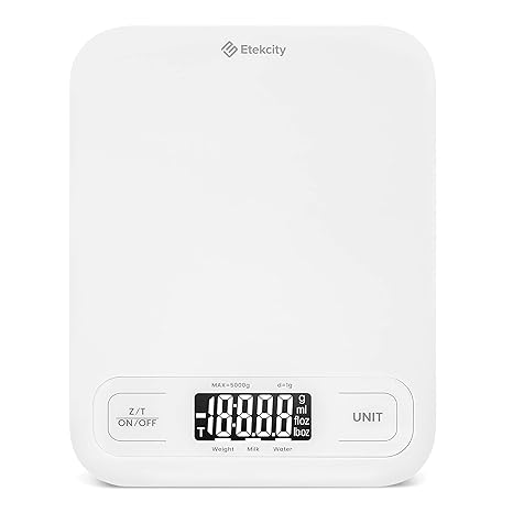 Etekcity Food Kitchen Scale, Digital Grams and Ounces for Weight Loss, Baking, Cooking, Keto and Meal Prep, LCD Display, Medium, 304 Stainless Steel